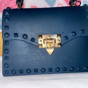 Elegant Navy Blue Studded Handbag